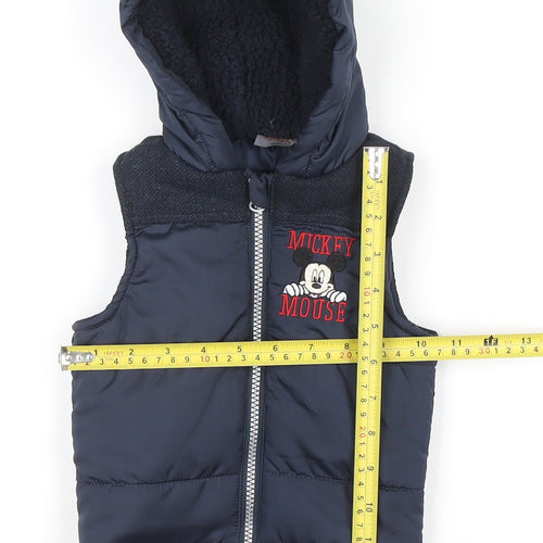 Disney Baby Boys Blue Mickey Mouse Hooded Puffer Gilet 6-9 Months
