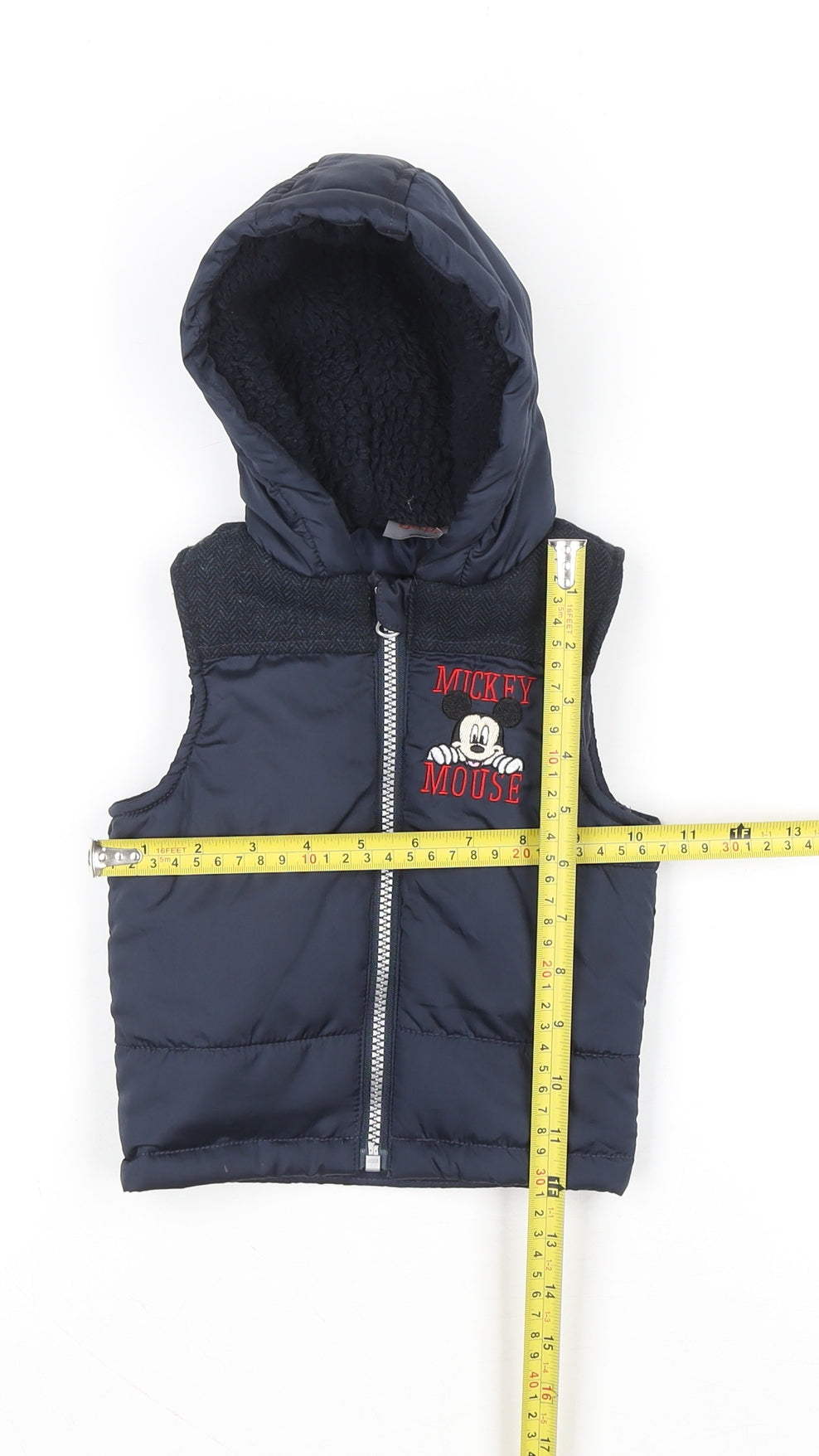 Disney Baby Boys Blue Mickey Mouse Hooded Puffer Gilet 6-9 Months