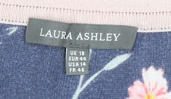 Laura Ashley Women's Blue Floral Cotton Pullover Jumper UK 18