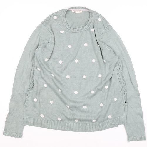 Rare Earth Women Green Polka Dot Cotton Crew Neck Jumper L