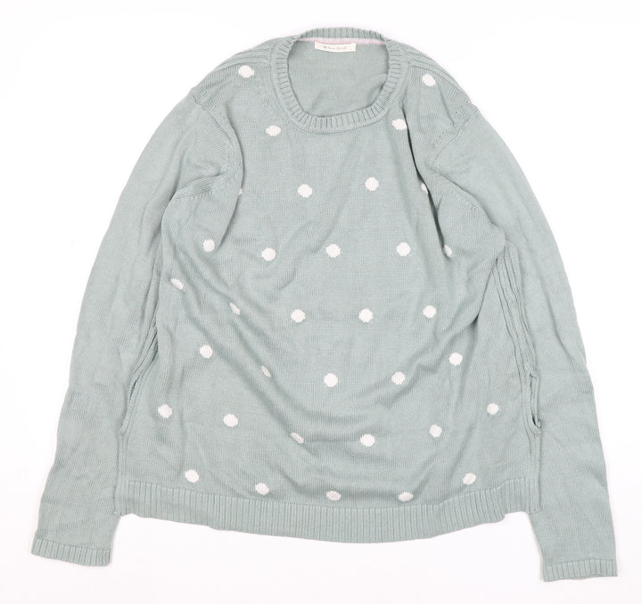 Rare Earth Women Green Polka Dot Cotton Crew Neck Jumper L