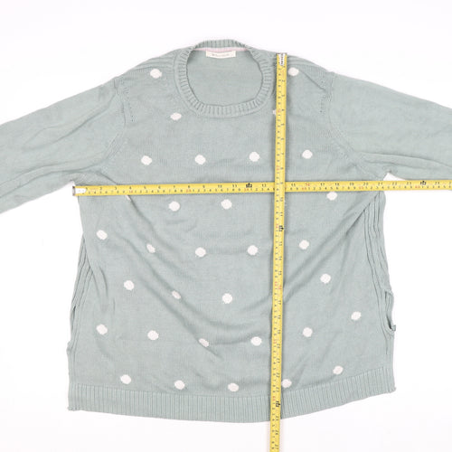 Rare Earth Women Green Polka Dot Cotton Crew Neck Jumper L
