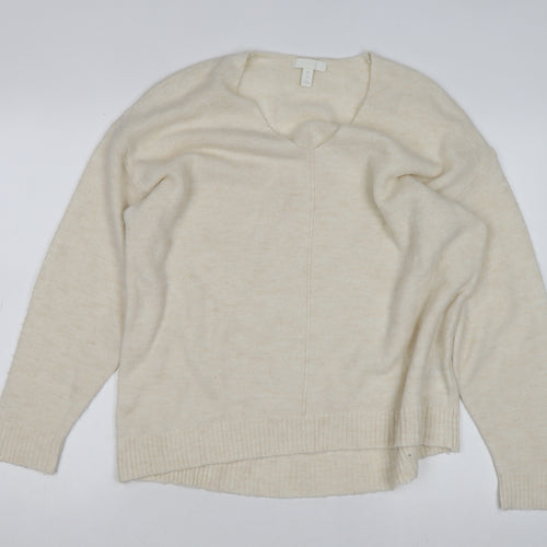 H&M Women’s Beige V-Neck Knit Jumper Size M