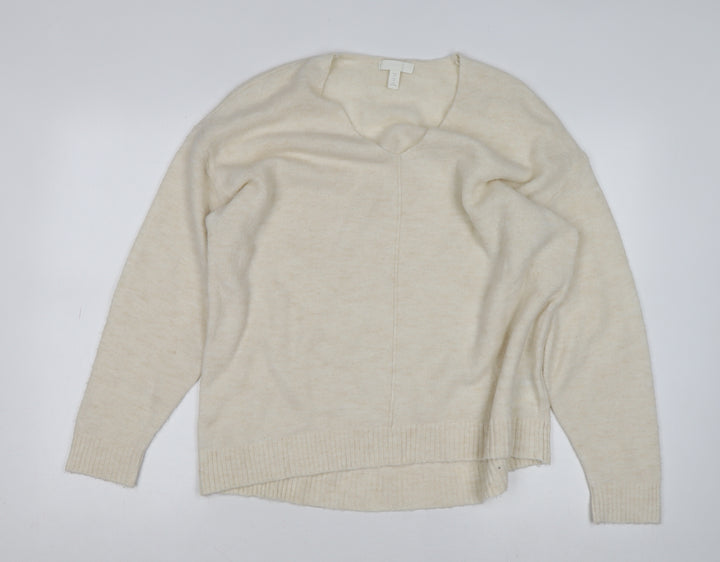 H&M Women’s Beige V-Neck Knit Jumper Size M