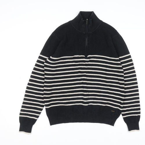 Joules Womens Black Striped Cotton 1/2 Zip Jumper UK 16