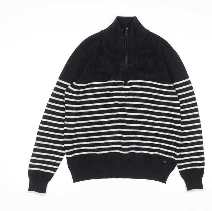 Joules Womens Black Striped Cotton 1/2 Zip Jumper UK 16
