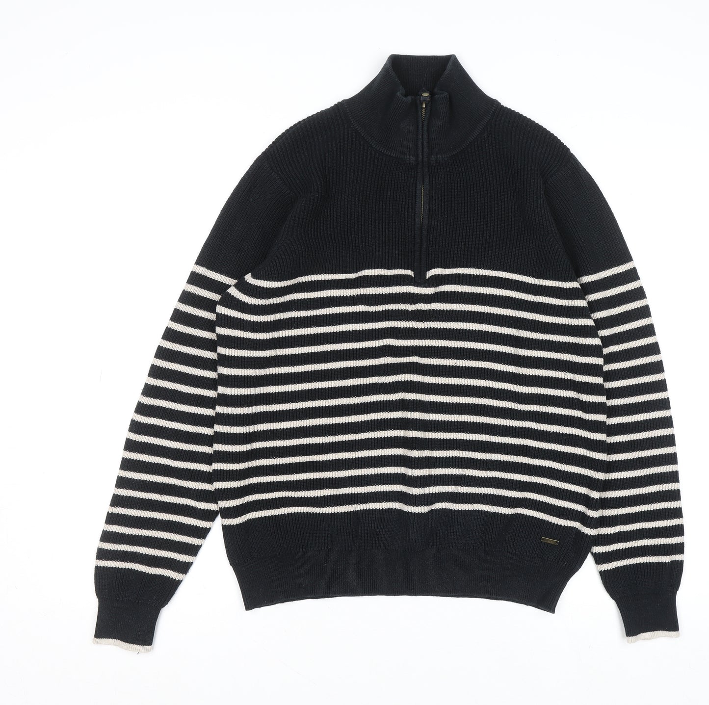 Joules Womens Black Striped Cotton 1/2 Zip Jumper UK 16