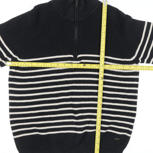 Joules Womens Black Striped Cotton 1/2 Zip Jumper UK 16