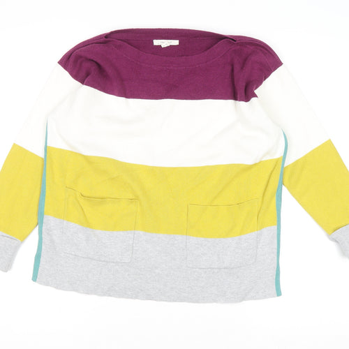 White Stuff Women’s Multicoloured Striped Jumper UK 12 Cotton Blend