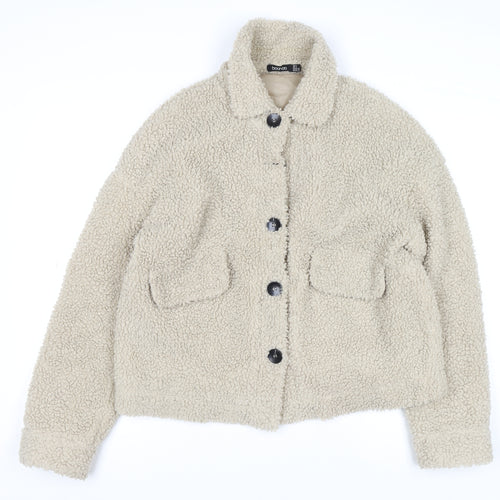 Boohoo Womens Beige Faux Fur Lined Short Jacket Size 8