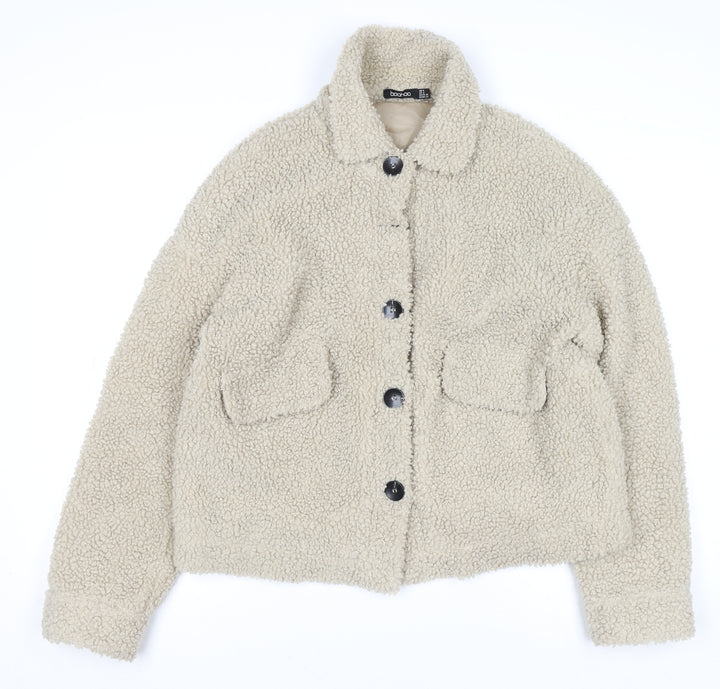 Boohoo Womens Beige Faux Fur Lined Short Jacket Size 8