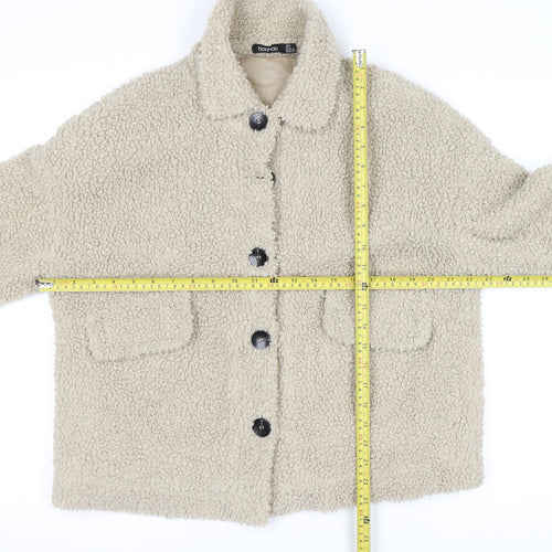 Boohoo Womens Beige Faux Fur Lined Short Jacket Size 8