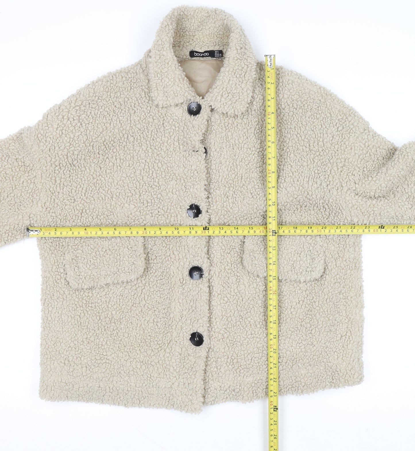 Boohoo Womens Beige Faux Fur Lined Short Jacket Size 8