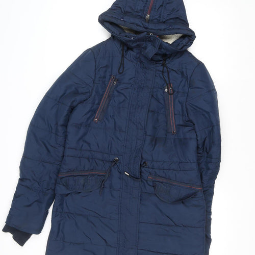 Vero Moda Womens Blue Hooded Long Parka Coat Size S