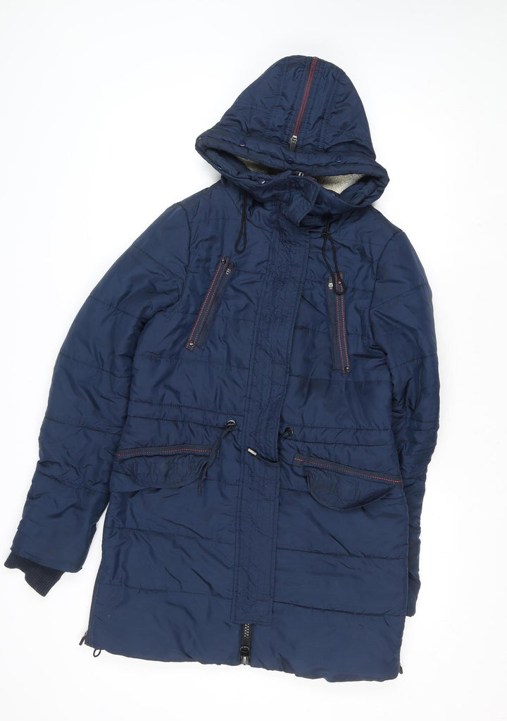 Vero Moda Womens Blue Hooded Long Parka Coat Size S