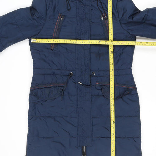 Vero Moda Womens Blue Hooded Long Parka Coat Size S
