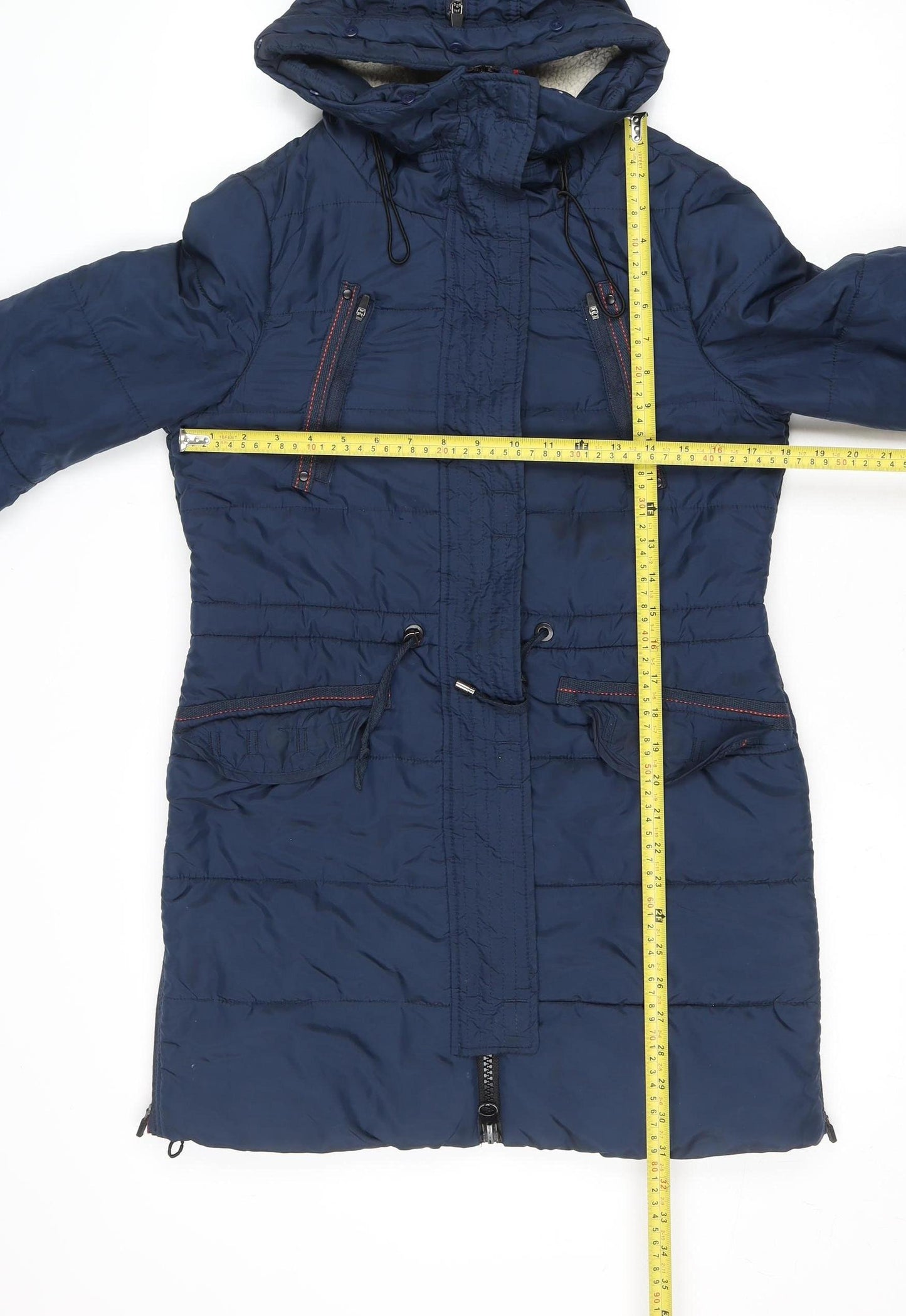 Vero Moda Womens Blue Hooded Long Parka Coat Size S