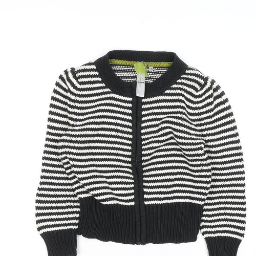 Jasper Conran Women Black White Striped Cotton Full Zip Jumper Size 12
