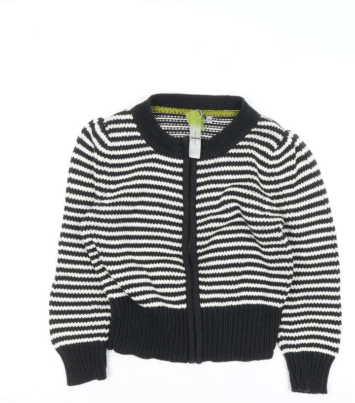 Jasper Conran Women Black White Striped Cotton Full Zip Jumper Size 12