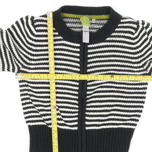 Jasper Conran Women Black White Striped Cotton Full Zip Jumper Size 12