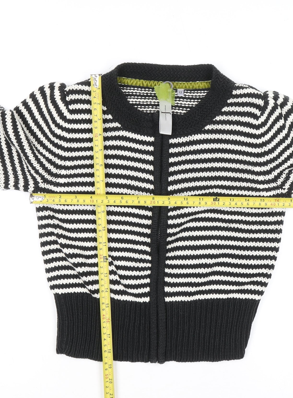 Jasper Conran Women Black White Striped Cotton Full Zip Jumper Size 12