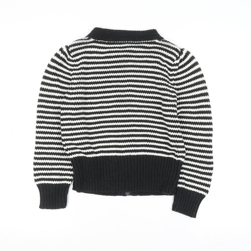 Jasper Conran Women Black White Striped Cotton Full Zip Jumper Size 12