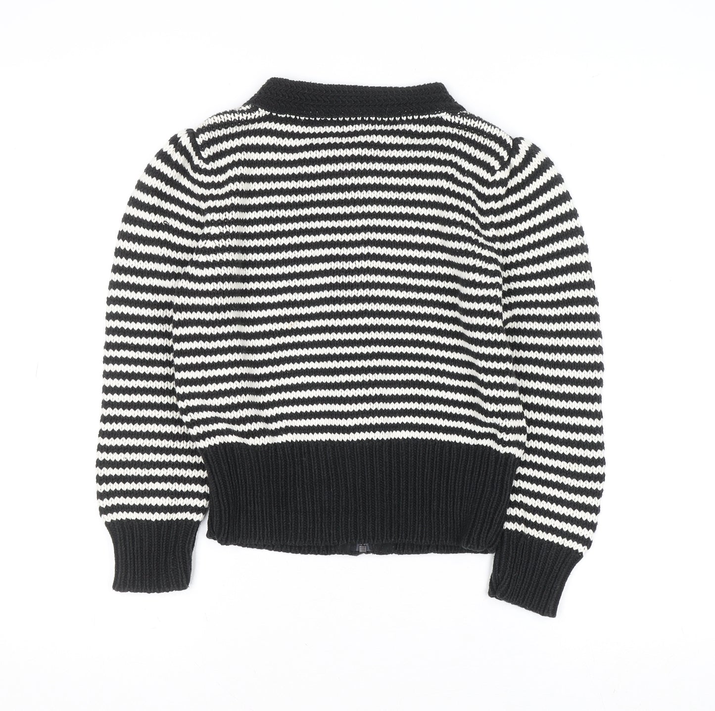 Jasper Conran Women Black White Striped Cotton Full Zip Jumper Size 12