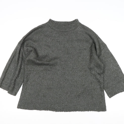Warehouse Womens Grey Metallic Mock Neck Knit Pullover Jumper Size 16