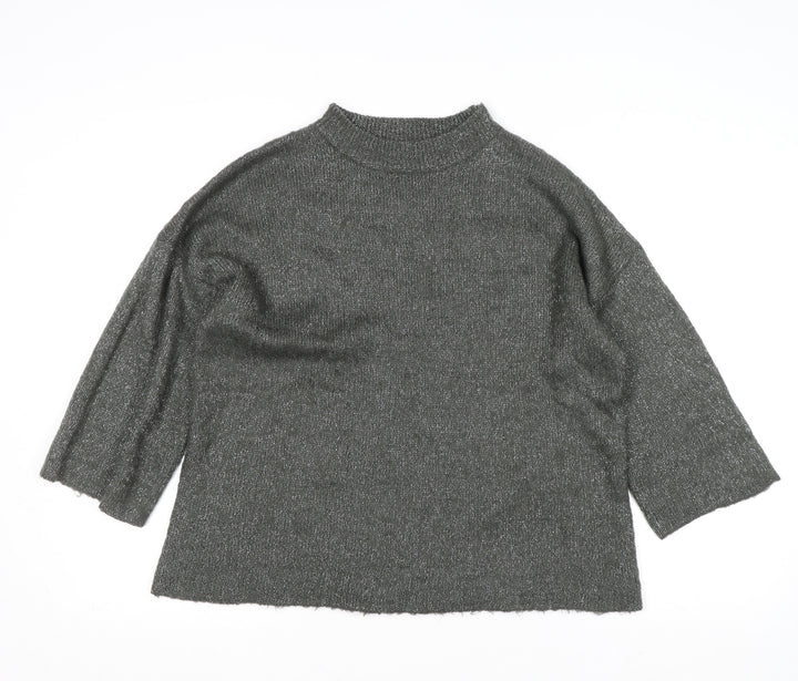 Warehouse Womens Grey Metallic Mock Neck Knit Pullover Jumper Size 16