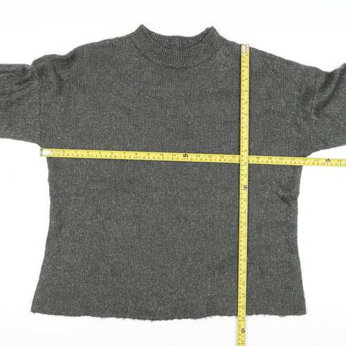 Warehouse Womens Grey Metallic Mock Neck Knit Pullover Jumper Size 16