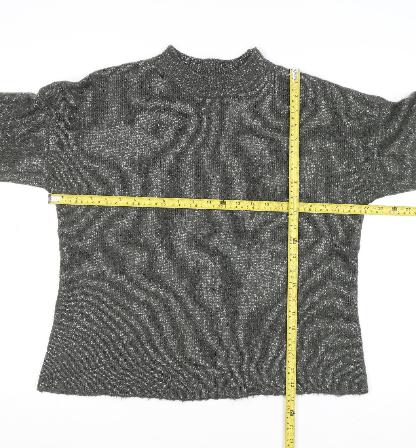 Warehouse Womens Grey Metallic Mock Neck Knit Pullover Jumper Size 16