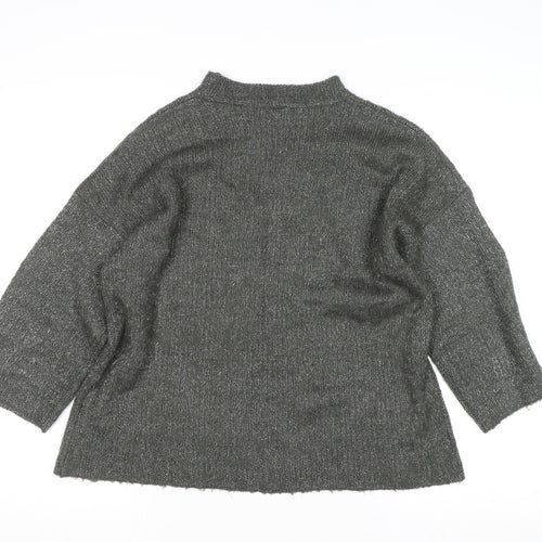 Warehouse Womens Grey Metallic Mock Neck Knit Pullover Jumper Size 16