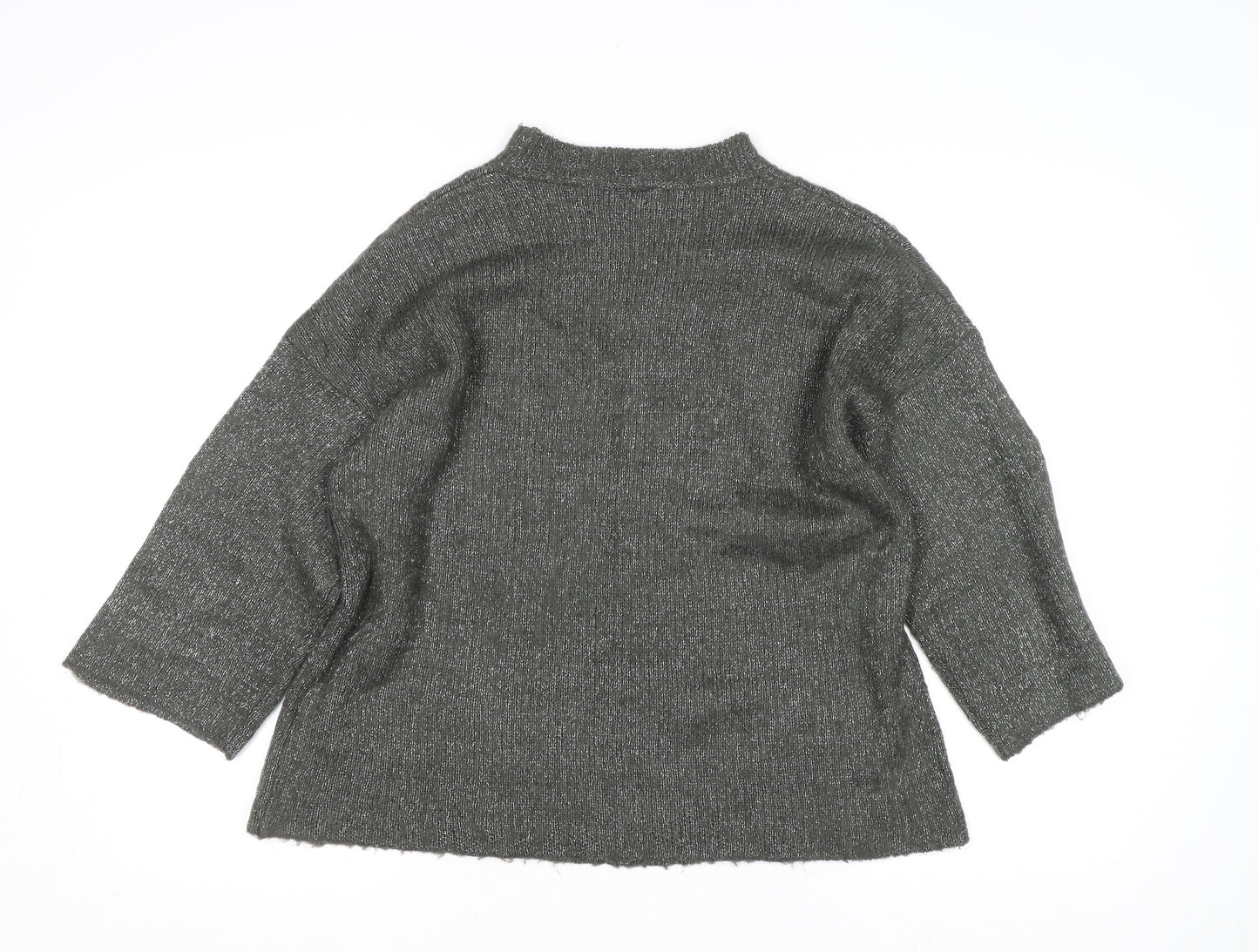 Warehouse Womens Grey Metallic Mock Neck Knit Pullover Jumper Size 16