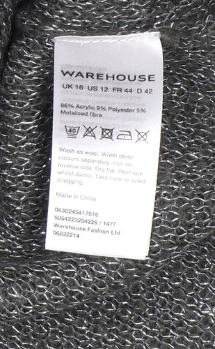 Warehouse Womens Grey Metallic Mock Neck Knit Pullover Jumper Size 16