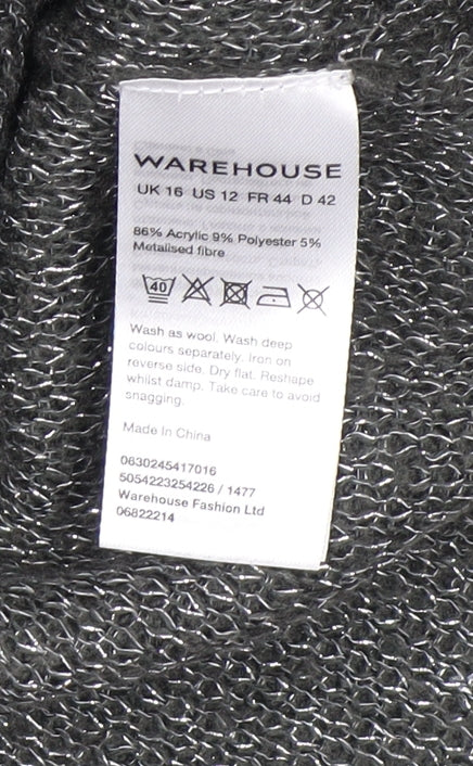 Warehouse Womens Grey Metallic Mock Neck Knit Pullover Jumper Size 16
