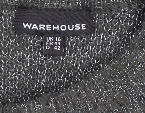 Warehouse Womens Grey Metallic Mock Neck Knit Pullover Jumper Size 16