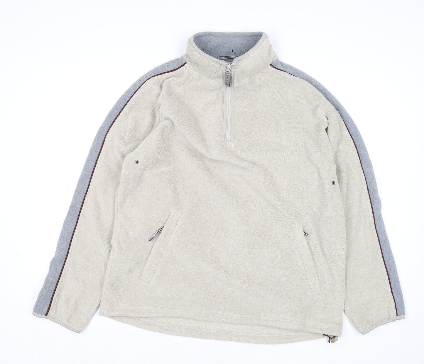 Active Sportswear Men's Beige Fleece 1/4 Zip Pullover Sweatshirt M