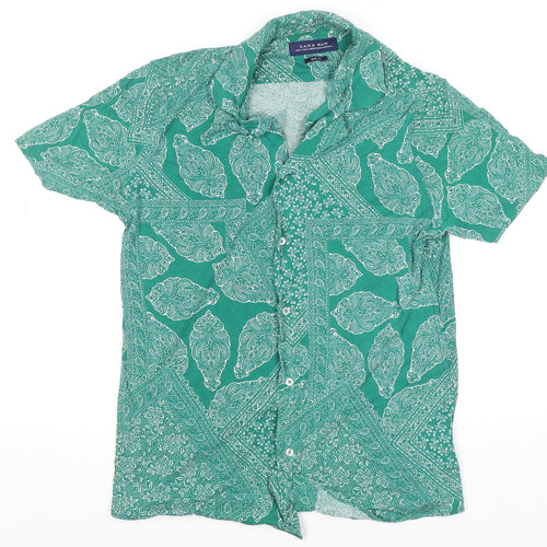 Zara Man Green Paisley Slim Fit Short Sleeve Men's Button-Up Shirt Size S