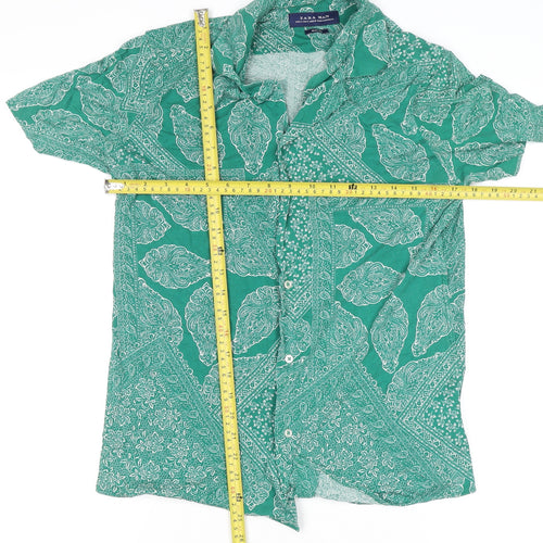 Zara Man Green Paisley Slim Fit Short Sleeve Men's Button-Up Shirt Size S