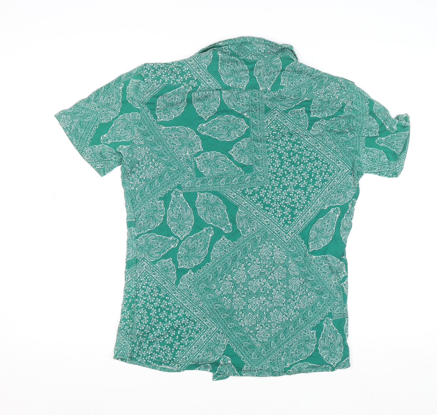 Zara Man Green Paisley Slim Fit Short Sleeve Men's Button-Up Shirt Size S