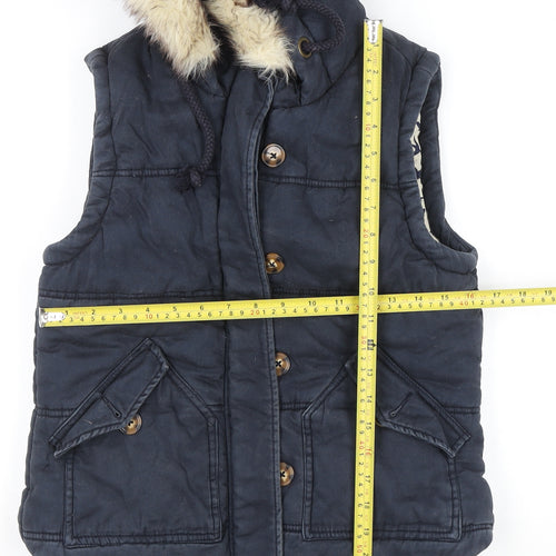 River Island Women's Blue Hooded Fur Trim Padded Waistcoat Size 8
