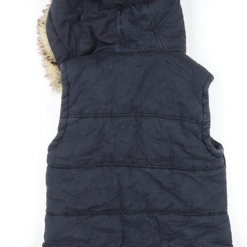 River Island Women's Blue Hooded Fur Trim Padded Waistcoat Size 8