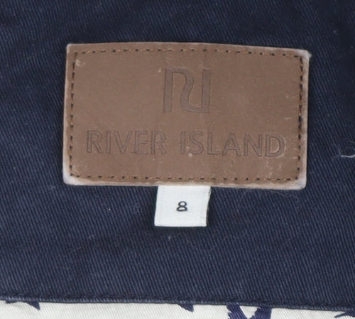 River Island Women's Blue Hooded Fur Trim Padded Waistcoat Size 8