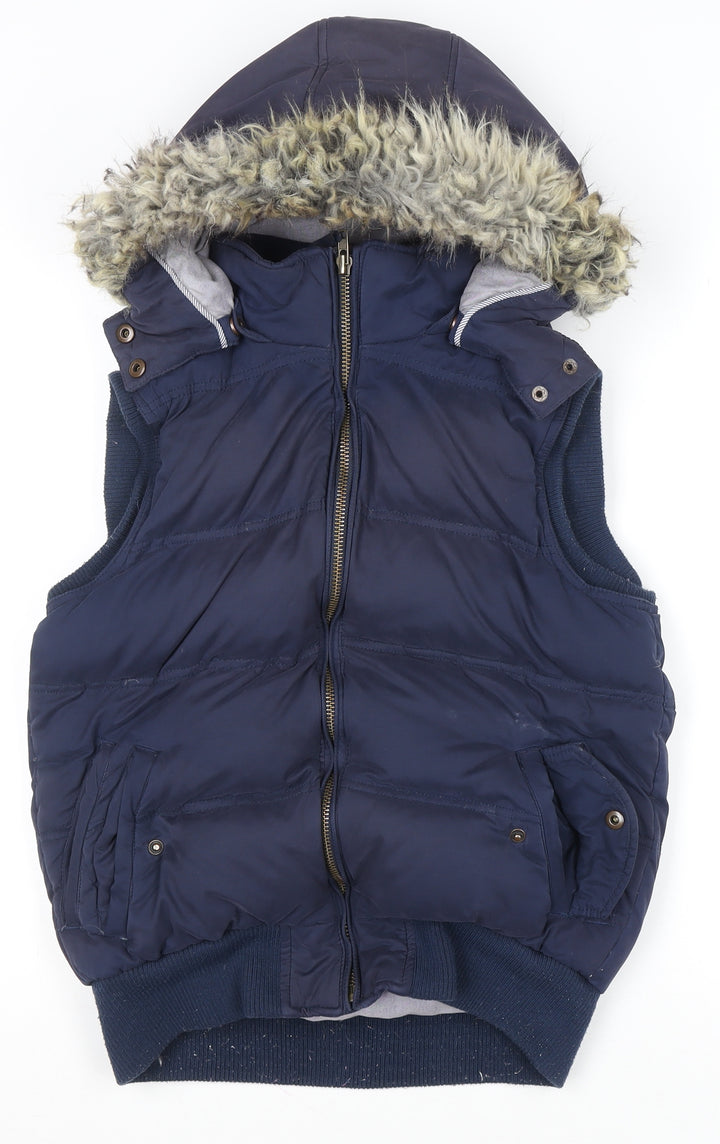 Fat Face Women Blue Size 12 Hooded Puffer Gilet Waistcoat