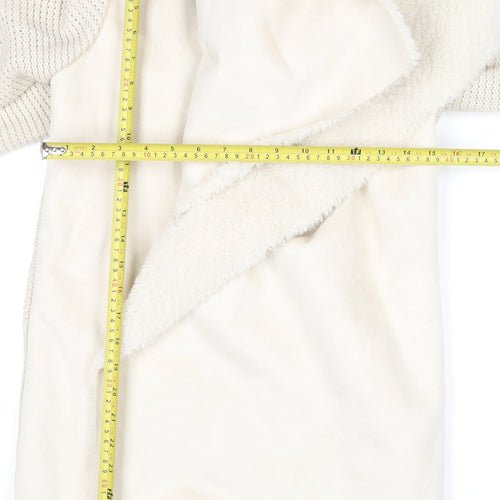 Quiz Women Ivory Faux Fur Trim Open Knit Long Sleeve Cardigan M