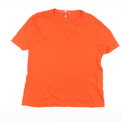 Zara Women Orange Basic Short Sleeve Cotton T-Shirt Medium