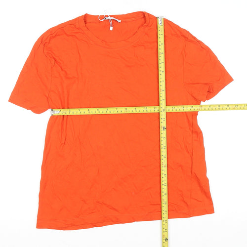 Zara Women Orange Basic Short Sleeve Cotton T-Shirt Medium