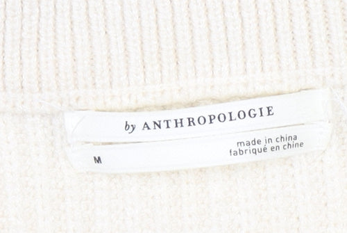 Anthropologie Women’s Ivory Green Striped Knit Zip Neck Sleeveless Jumper M