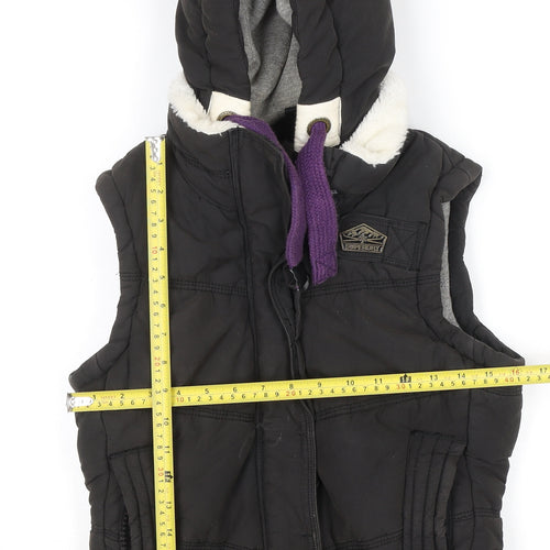 Superdry Women's Black Hooded Puffer Waistcoat Size S Outdoor Winter