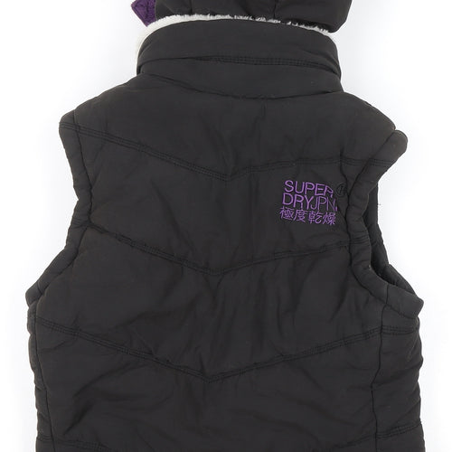 Superdry Women's Black Hooded Puffer Waistcoat Size S Outdoor Winter
